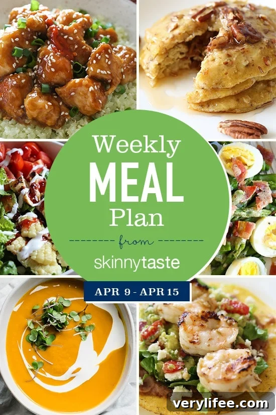 A free 7-day flexible meal plan including breakfast, lunch and dinner and a shopping list. All recipes include calories and Weight Watchers Freestyle Smart Points.
