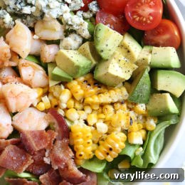 Chopped Salad with Shrimp, Avocado, Blue Cheese and Bacon closeup
