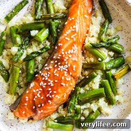Honey-Teriyaki Salmon plated with Cauliflower Rice