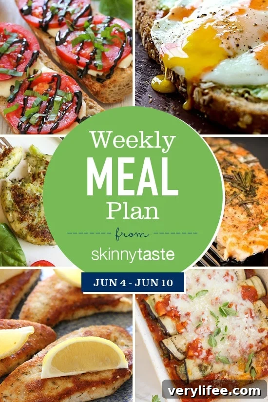 Skinnytaste Weekly Meal Plan: June 4-10 2 A free 7-day flexible meal plan including breakfast, lunch and dinner and a shopping list. All recipes include calories and Weight Watchers Freestyle Smart Points.