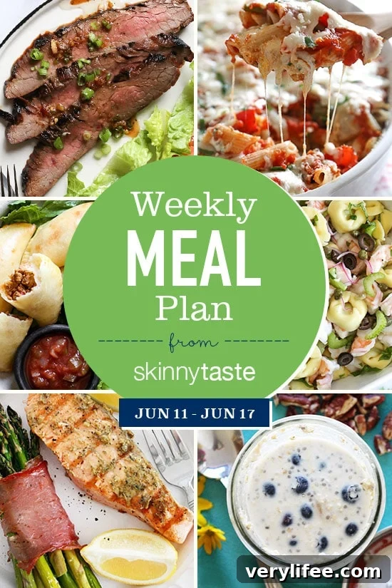 Skinnytaste Meal Plan (June 11-June 17) A free 7-day flexible meal plan including breakfast, lunch and dinner and a shopping list. All recipes include calories and Weight Watchers Freestyle Smart Points.