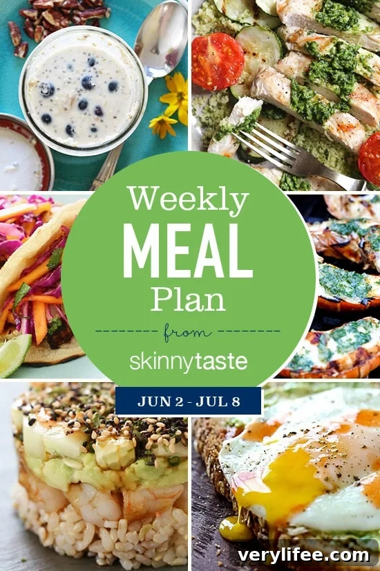 Skinnytaste Weekly Meal Plan: July 2-8 2 A free 7-day flexible meal plan including breakfast, lunch and dinner and a shopping list. All recipes include calories and Weight Watchers Freestyle™ SmartPoints®.
