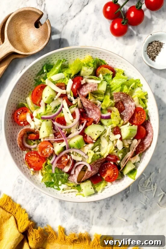 Italian chopped salad in serving bowl.