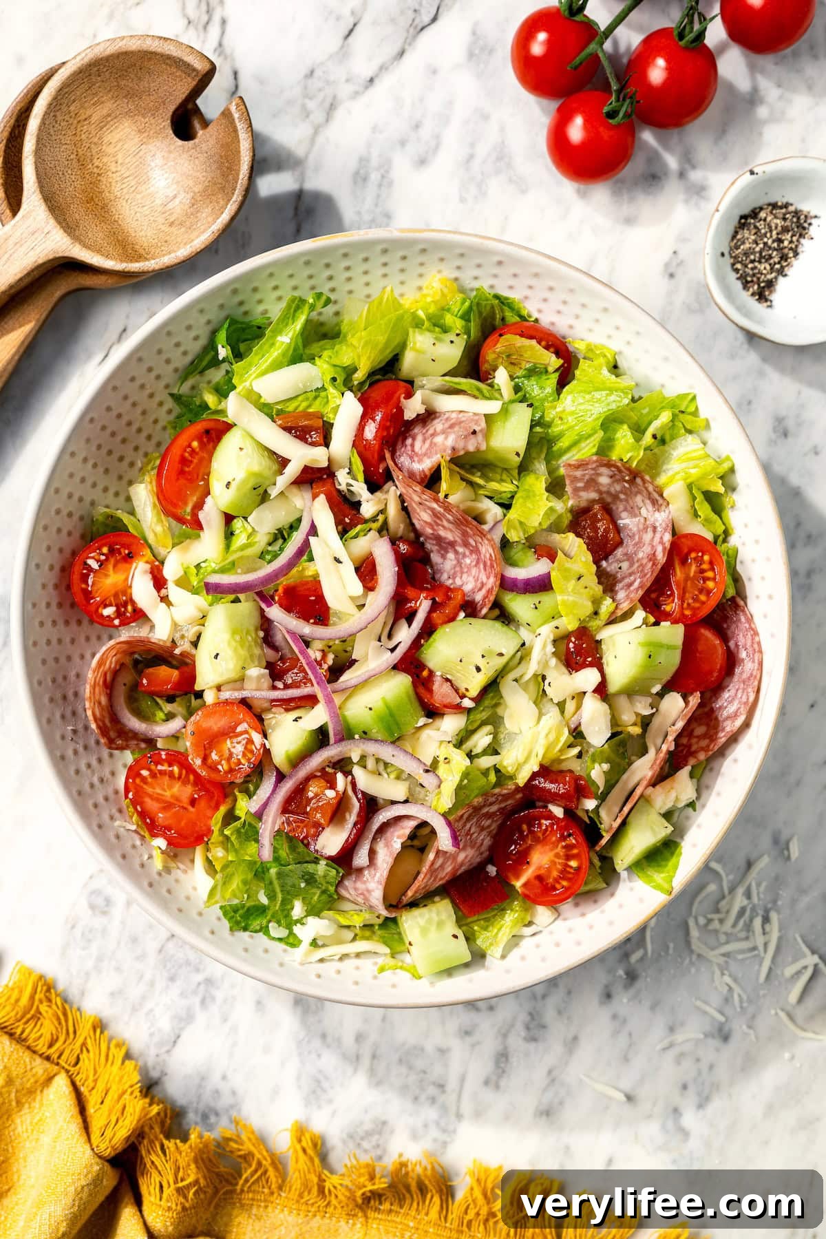 Italian chopped salad in serving bowl.