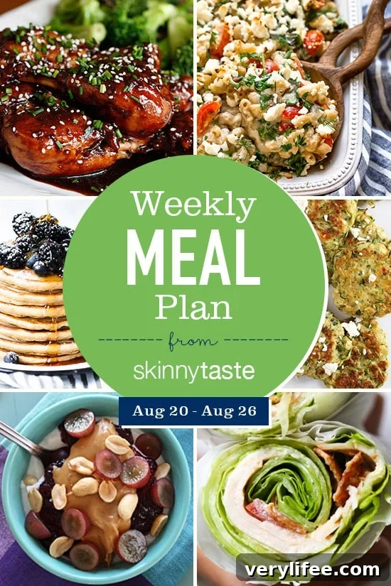 Skinnytaste Weekly Meal Plan Aug 20-26 2 A free 7-day flexible meal plan including breakfast, lunch and dinner and a shopping list. All recipes include calories and Weight Watchers Freestyle™ SmartPoints®.