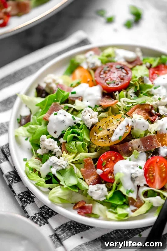 Chopped Wedge Salad with Blue Cheese and Crispy Bacon 6 Classic wedge salad meets chopped salad in this easy side salad dish made with lettuce, bacon, blue cheese and chives with a light homemade blue cheese dressing.