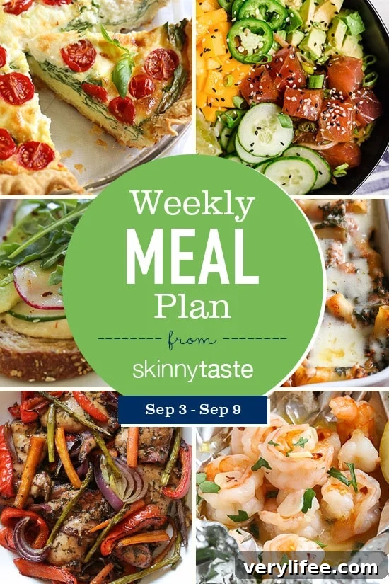 Skinnytaste Weekly Meal Plan: September 3-9 2 A free 7-day flexible meal plan including breakfast, lunch and dinner and a shopping list. All recipes include calories and Weight Watchers Freestyle™ SmartPoints®.