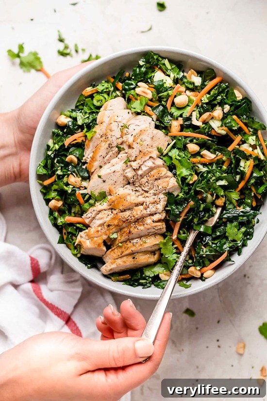 Houston Grilled Chicken Kale Salad with Peanut Vinaigrette 5 Kale Salad plated