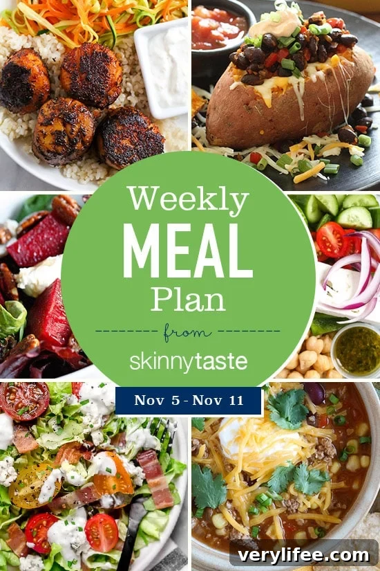 Skinnytaste Weekly Meal Plan: Nov 5-11 2 A free 7-day flexible meal plan including breakfast, lunch and dinner and a shopping list. All recipes include calories and Weight Watchers Freestyle™ SmartPoints®.