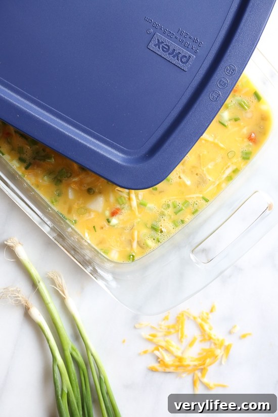 Tex Mex breakfast casserole in a baking dish