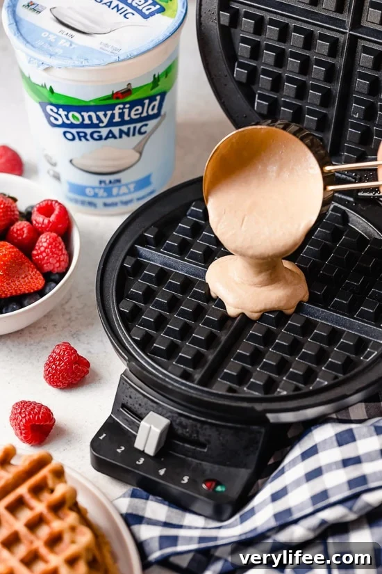 Whip up these protein-packed Yogurt Waffles for breakfast and freeze the rest for easy meal prep!
