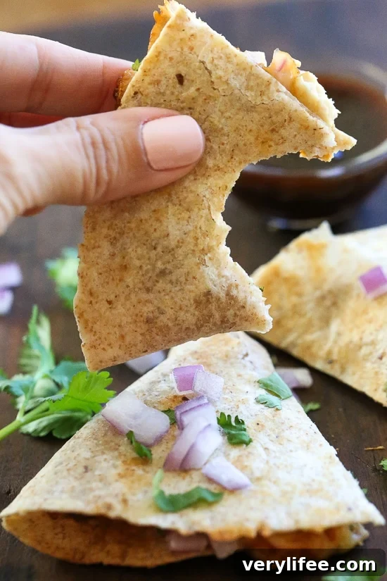 Smoky BBQ Chicken Quesadilla with Gooey Cheddar 3 BBQ Chicken Quesadilla ingredients and finished quesadilla.