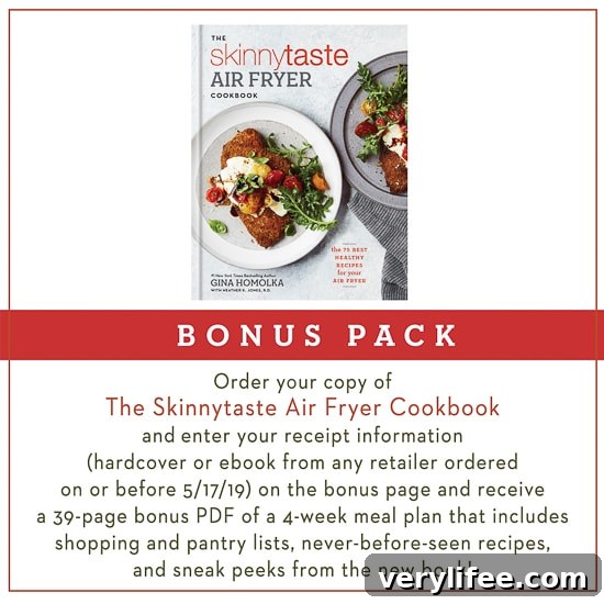 Preorder Skinnytaste Air Fryer Cookbook: Free 39-Page Bonus 3 I'm beyond exciting that in just a few short weeks my new cookbook The Skinnytaste Air Fryer Cookbook will finally be hitting bookstores May 7, but it's available to pre-order now!!
