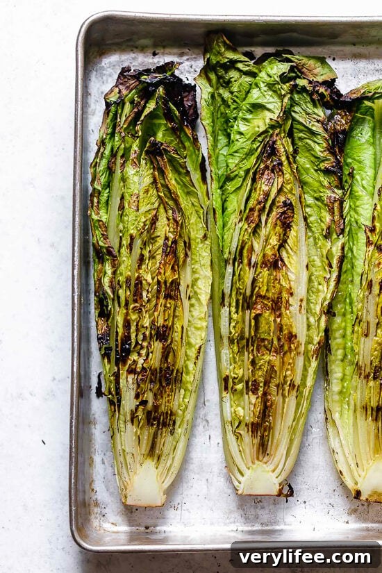 Grilled romaine on sheet pan.