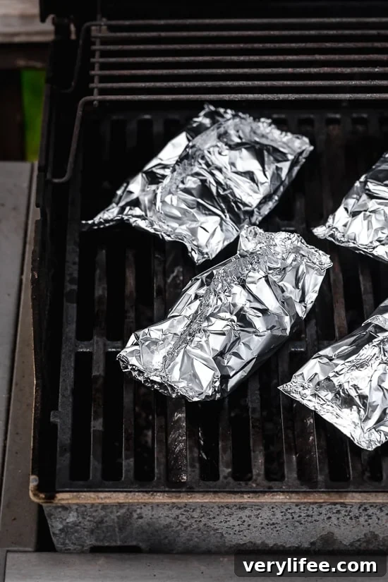 Prepared meatloaf in foil packets.