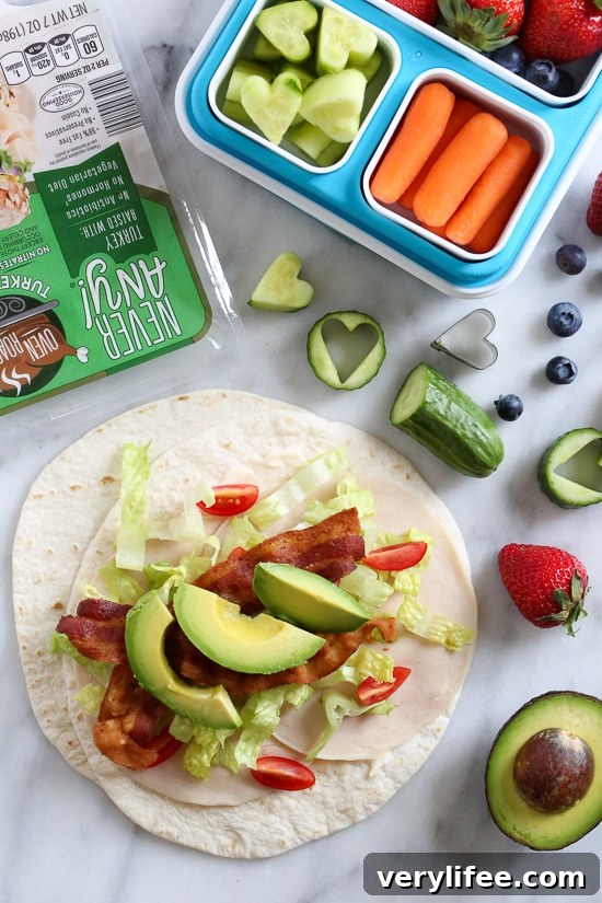 Turkey and Avocado BLT Roll-Ups 6 These easy BLT Roll Ups with Turkey and Avocado are delicious and perfect for school lunch.