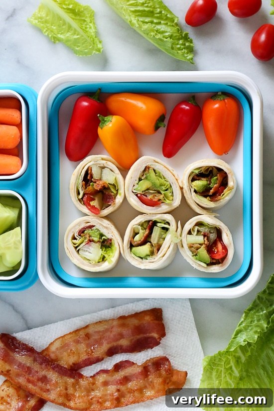 Turkey and Avocado BLT Roll-Ups 8 These easy BLT Roll Ups with Turkey and Avocado are delicious and perfect for school lunch.