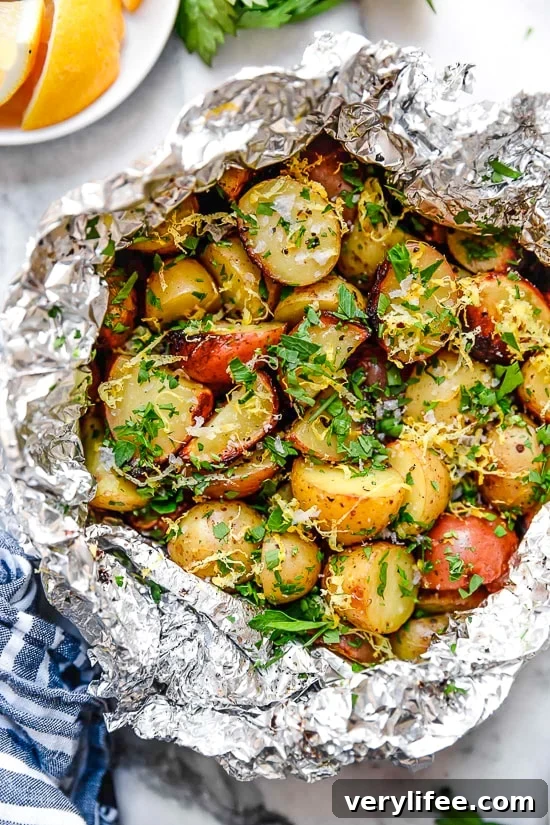 Foil Packet Potatoes with Lemon and Parsley 2 Lemon-Parsley Potato Foil Packets can be grilled or baked in the oven! A delicious side dish, and the best part – easy cleanup!