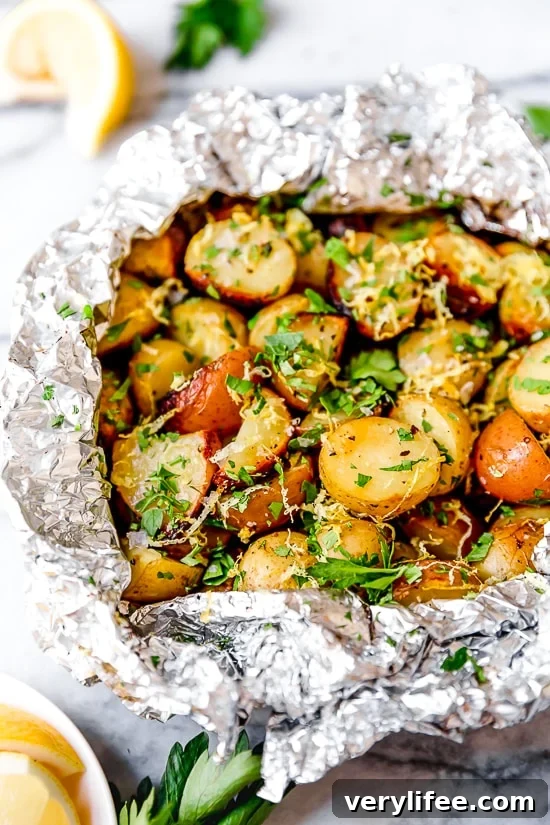 Foil Packet Potatoes with Lemon and Parsley 3 Lemon-Parsley Potato Foil Packets can be grilled or baked in the oven! A delicious side dish, and the best part – easy cleanup!