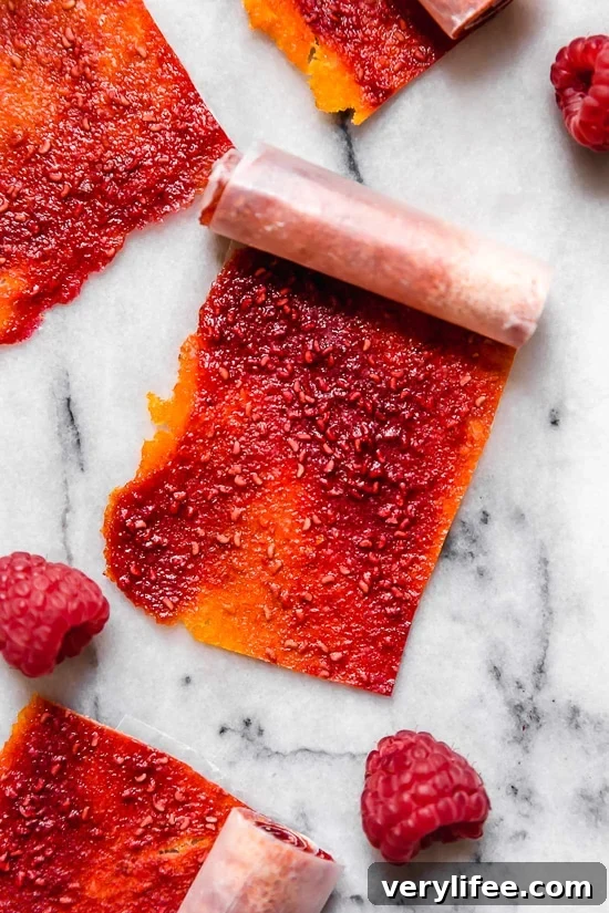 Homemade Mango-Raspberry Fruit Roll Ups, so much healthier than the store-bought kind, and with much less added sugar.