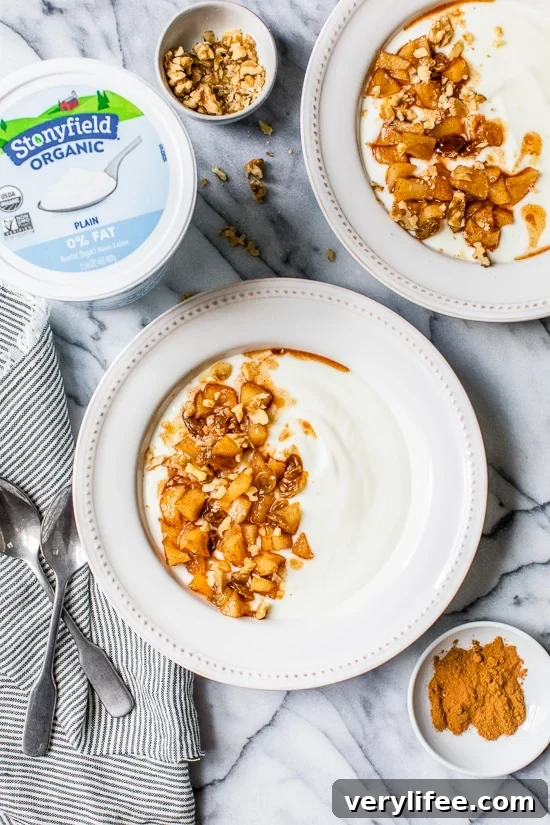 Cinnamon Apple Yogurt Bowls close-up