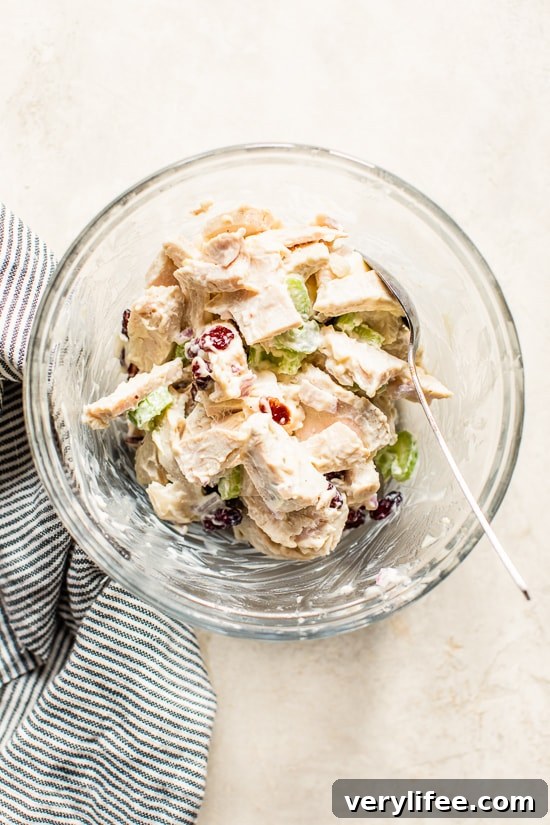 Leftover turkey salad with cranberries.