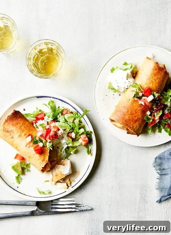 25 Viral Skinnytaste Recipes That Defined 2019 27 Chimichangas, deep-fried burritos popular in Tex-Mex cuisine, are seriously delicious, but usually dripping in grease and loaded with calories. These lighter chicken, green chile, and pepper Jack cheese Chimichangas are a much healthier twist on the classic.