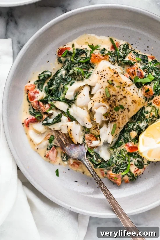 25 Viral Skinnytaste Recipes That Defined 2019 4 This easy Fish Florentine recipe, made with a pan seared firm white fish served on a creamy bed of spinach feels like something you would order out in a fancy restaurant!