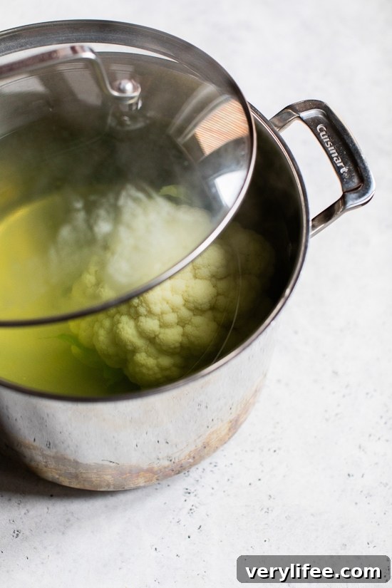 Whole Roasted Baby Cauliflower with Garlic and Herbs 5 Boiling cauliflower in a large pot