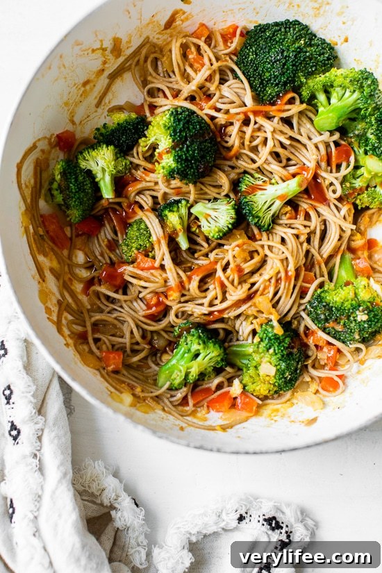 Sesame Ginger Soba Noodle Stir-Fry with Vegetables 3 This spicy Soba Noodle Veggie Stir Fry is a quick and easy meal for one, and perfect as a dairy-free, vegetarian dinner.