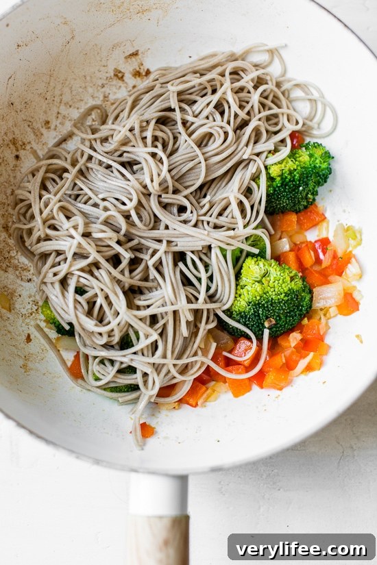 Sesame Ginger Soba Noodle Stir-Fry with Vegetables 5 This spicy Soba Noodle Veggie Stir Fry is a quick and easy meal for one, and perfect as a dairy-free, vegetarian dinner.