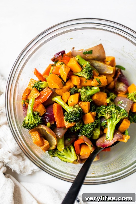 Warm Curried Sheet Pan Vegetable Salad 5 This nourishing Warm Curry Roasted Vegetable Salad with Honey Curry Dressing is a delicious vegetarian, gluten- and dairy-free dinner or make-ahead lunch.