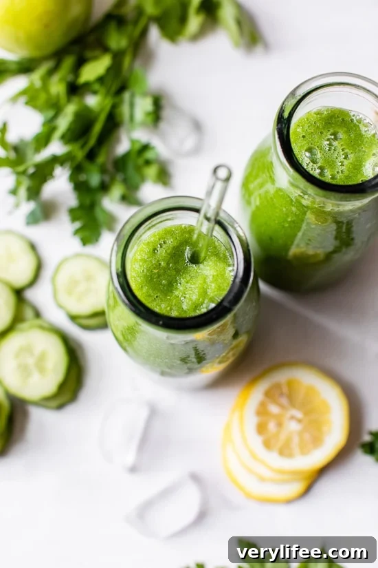 Refreshing Green Apple, Cucumber and Ginger Smoothie with Lemon 6 Green Apple Lemon Cucumber Ginger Smoothie served