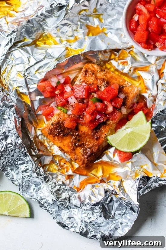 Foil Packet Spice Rubbed Fish with Watermelon Salsa