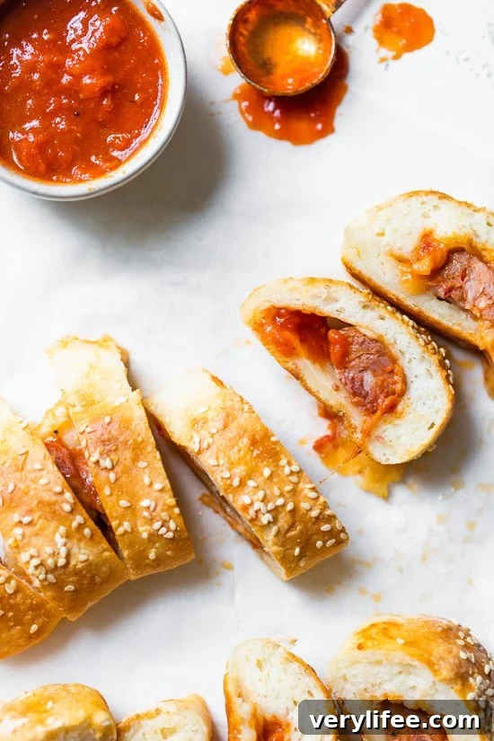 Pizza Sausage Rolls sliced.