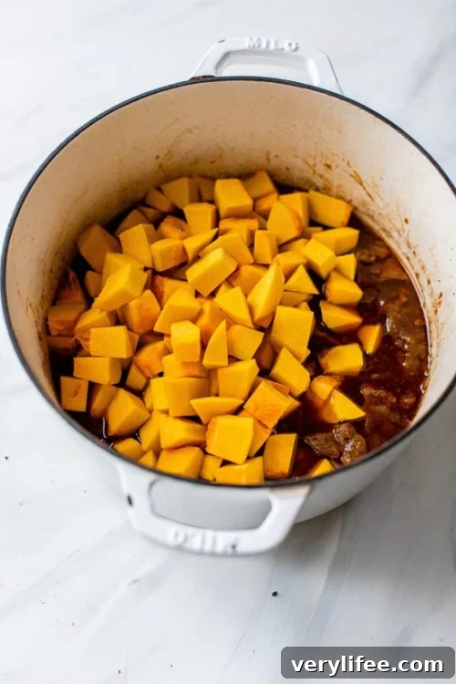 pumpkin added to stew