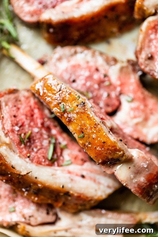 Frenched Rack of Lamb close up.