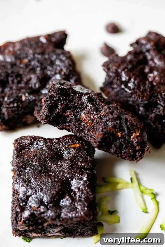 Fudgy flourless zucchini brownies with chocolate chips