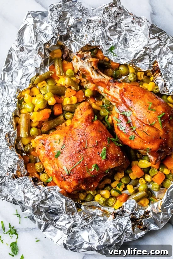 Easy BBQ chicken foil packets, perfect for oven or grill