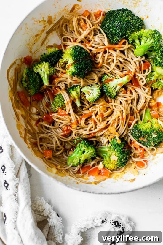 Spicy soba noodle veggie stir-fry for a quick solo meal