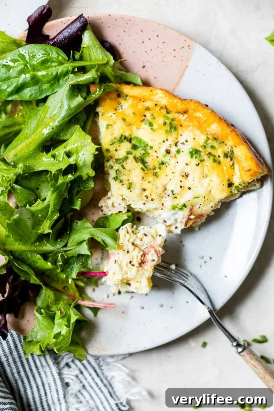 Light crustless Quiche Lorraine with bacon and Gruyere
