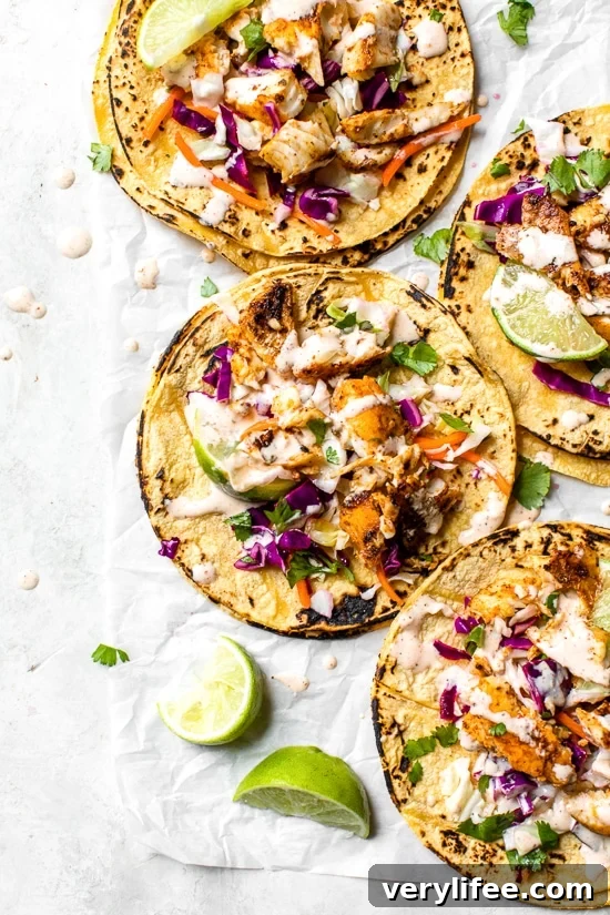 Healthy cod fish tacos with chili-lime rub and slaw