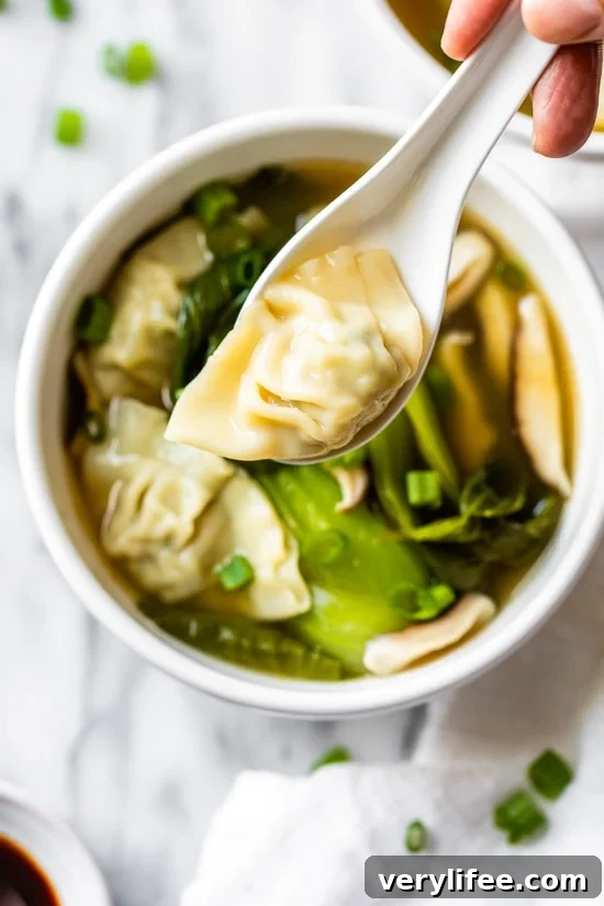 Quick wonton soup with vegetables and frozen wontons