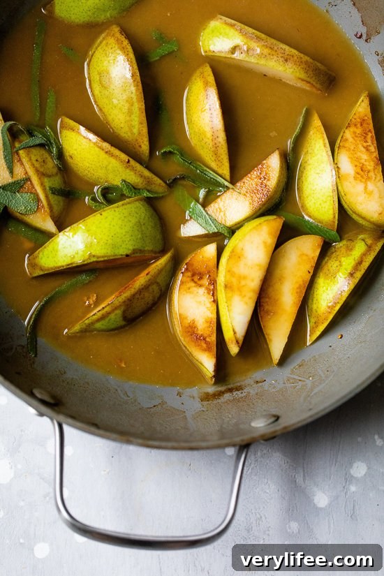 pears in pan drippings
