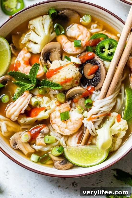 30-Minute Shrimp Pho with Fresh Vegetables 3 Shrimp Pho with chopsticks