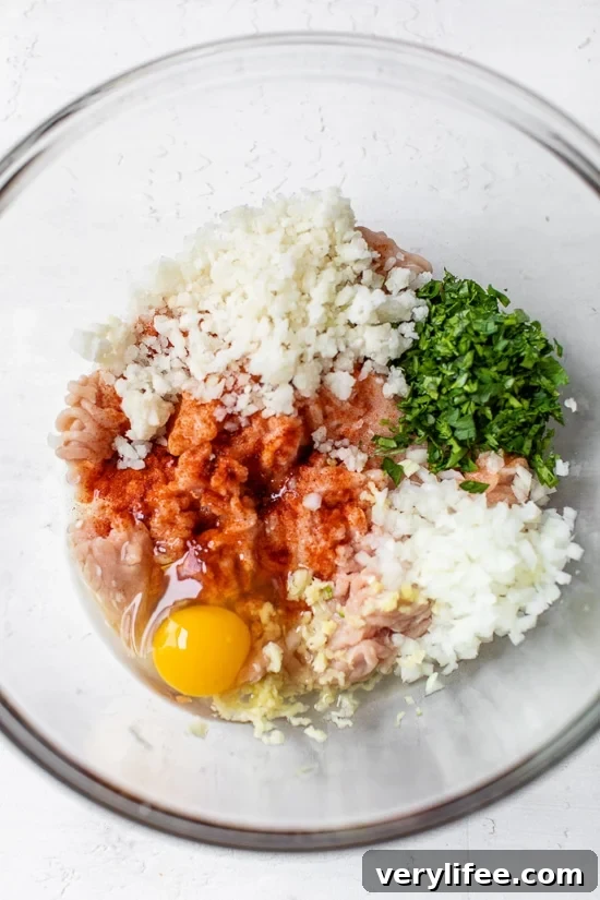 Spicy Harissa Chicken Meatballs Recipe 4 Chicken Meatballs raw ingredients.