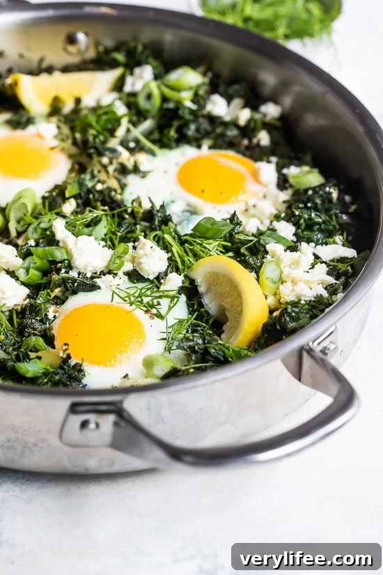 Baked eggs with spinach.