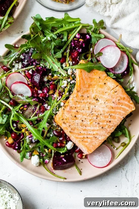 Salmon Salad with Beets, Arugula, Pistachios and Pomegranate 4 Salmon, Beet, and Arugula Salad