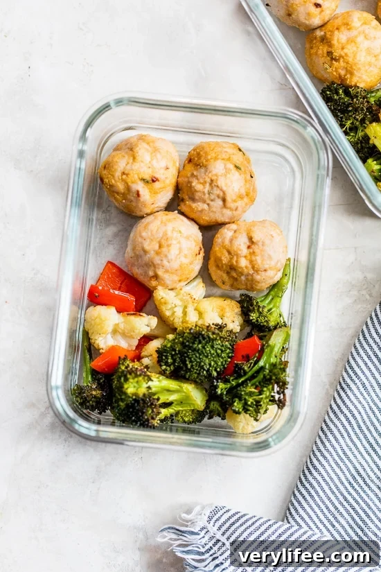 meal prep meatballs and veggies