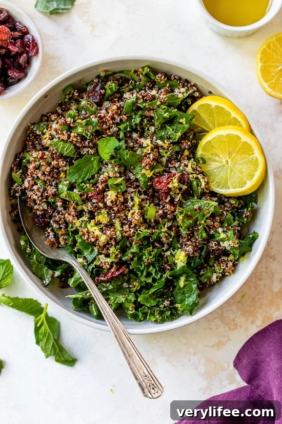 Quinoa Salad with Kale, Cranberries and Mint